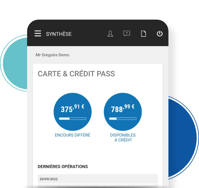 Visuel officiel Carrefour Banque montrant la synthèse Carte et Crédit PASS, distincte du suivi de prêt personnel