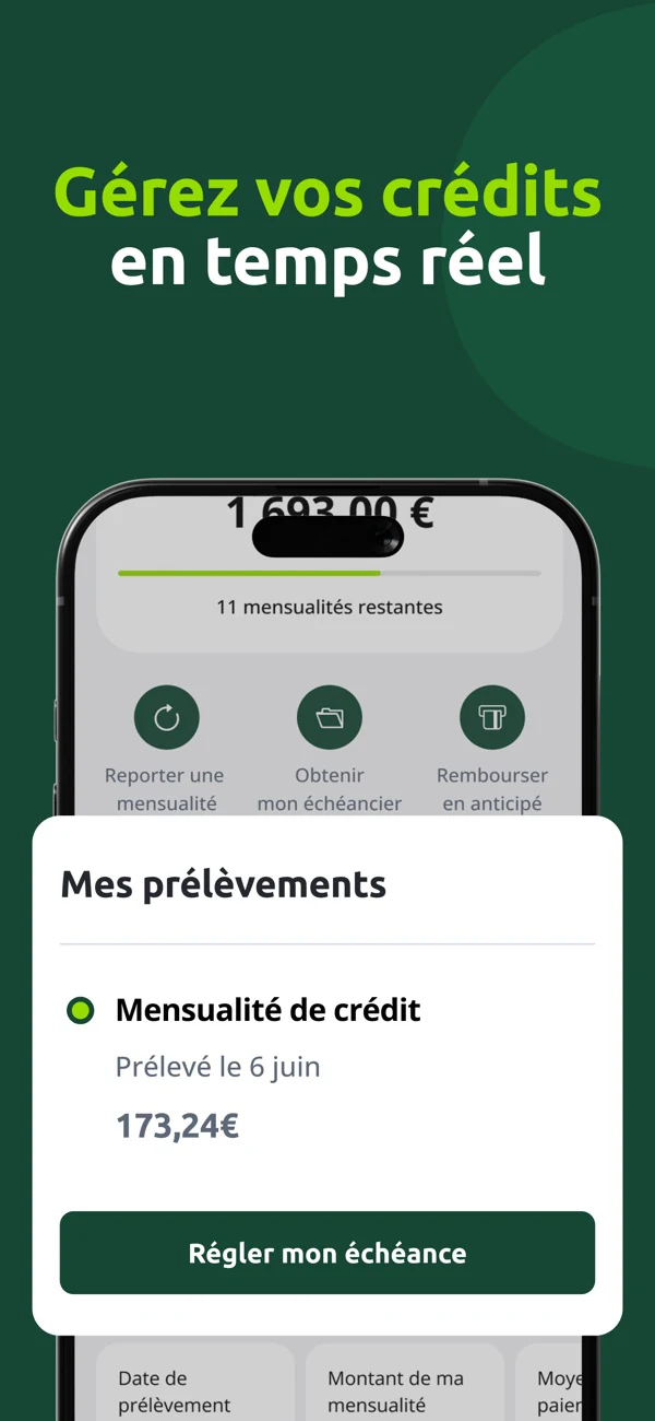 Visuel officiel de l’application Cetelem montrant les prélèvements, l’échéancier et les demandes de remboursement