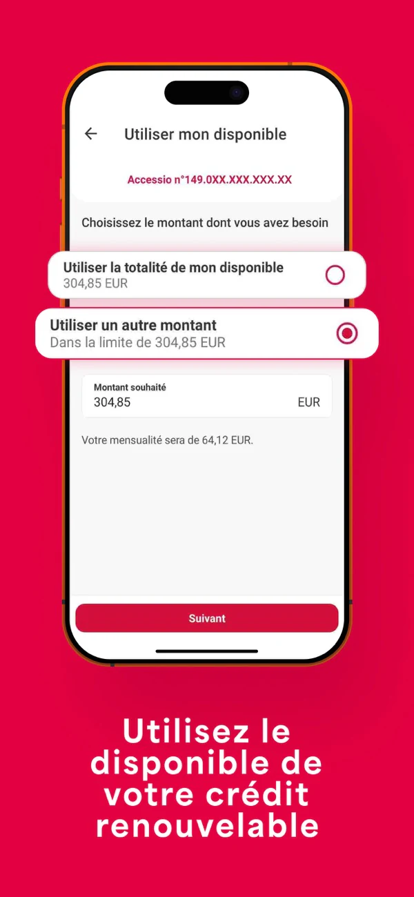 Visuel officiel de l’application Cofidis montrant la demande d’utilisation du disponible renouvelable