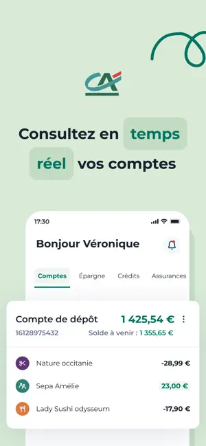 Écran officiel de suivi des comptes Ma Banque