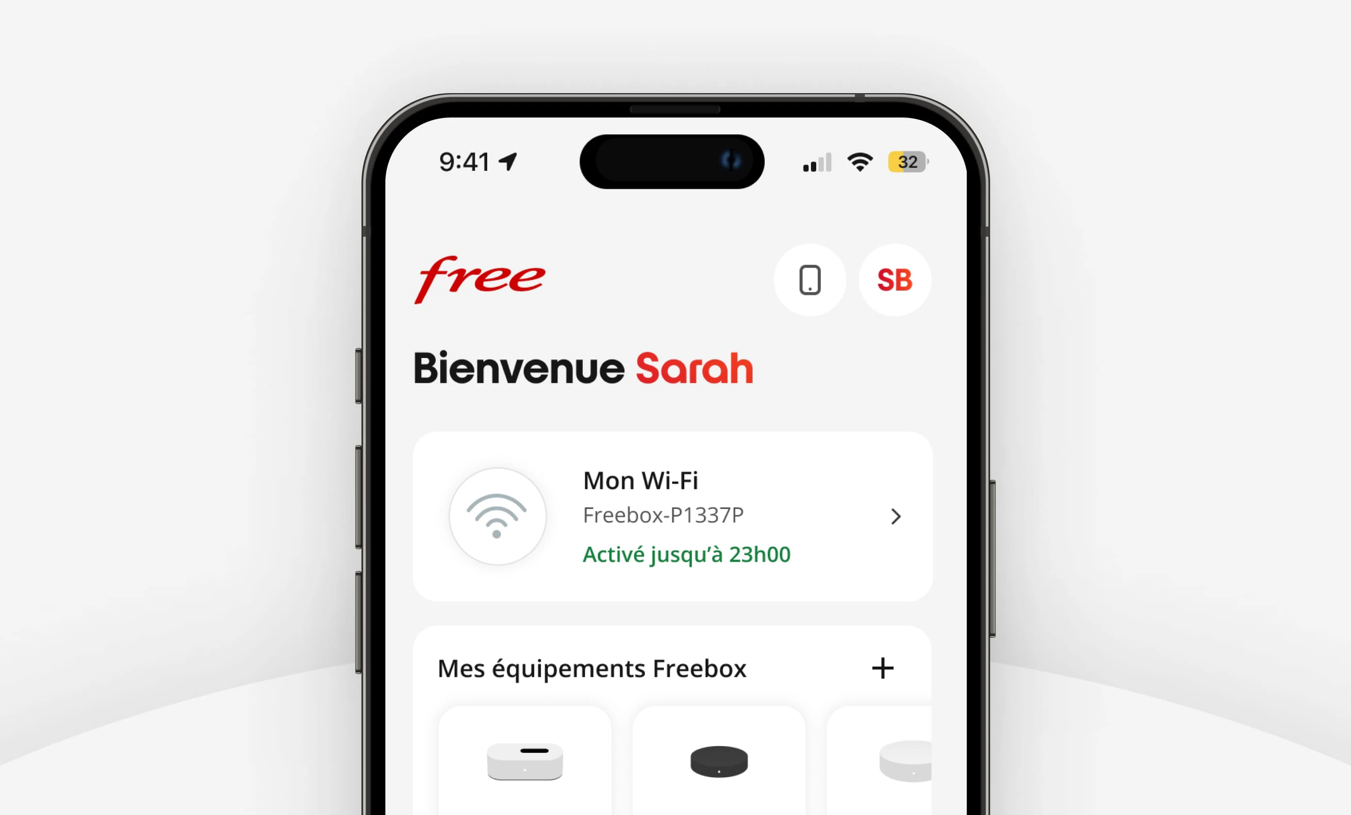 Visuel officiel de L’application Free : interface de gestion des abonnements