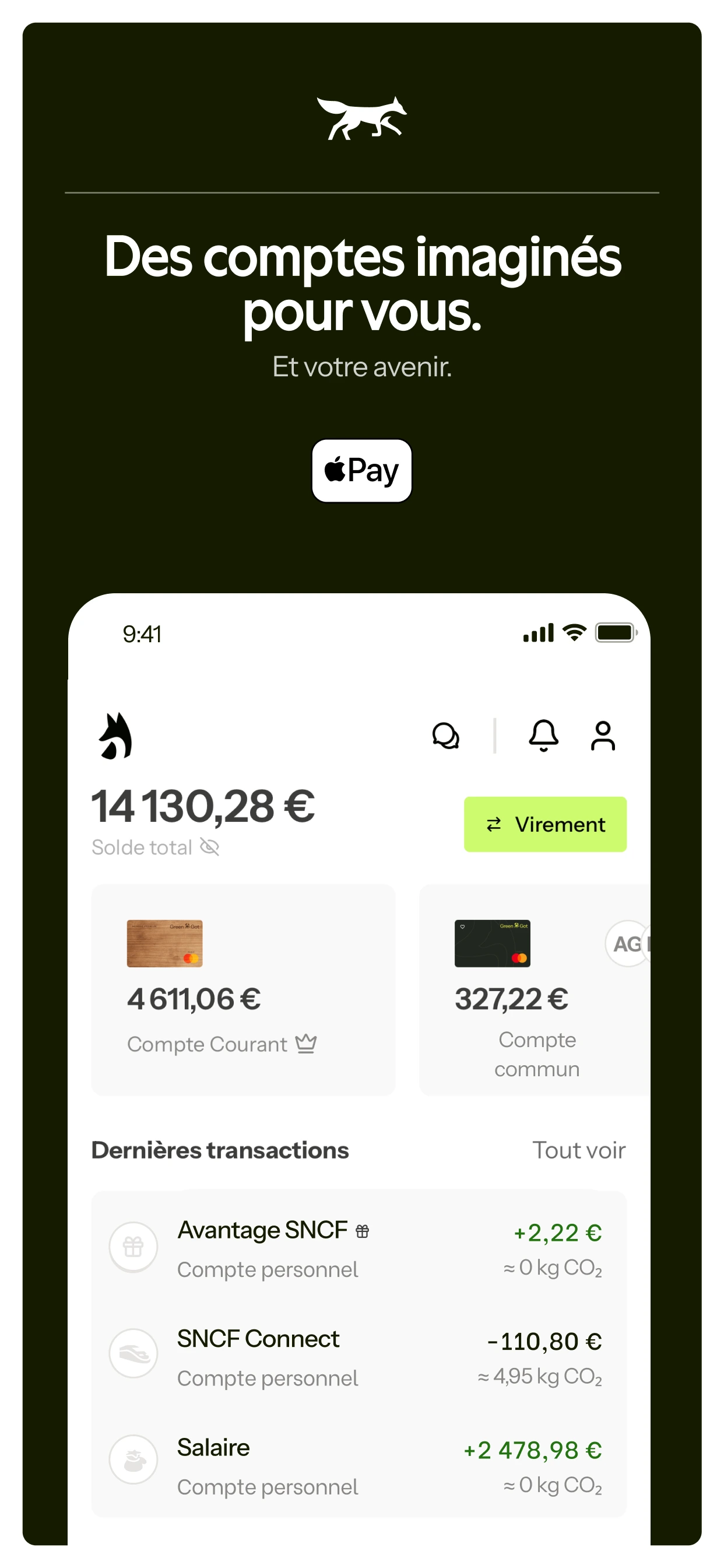 Vue générale des comptes dans l’application — application Green-Got Pro