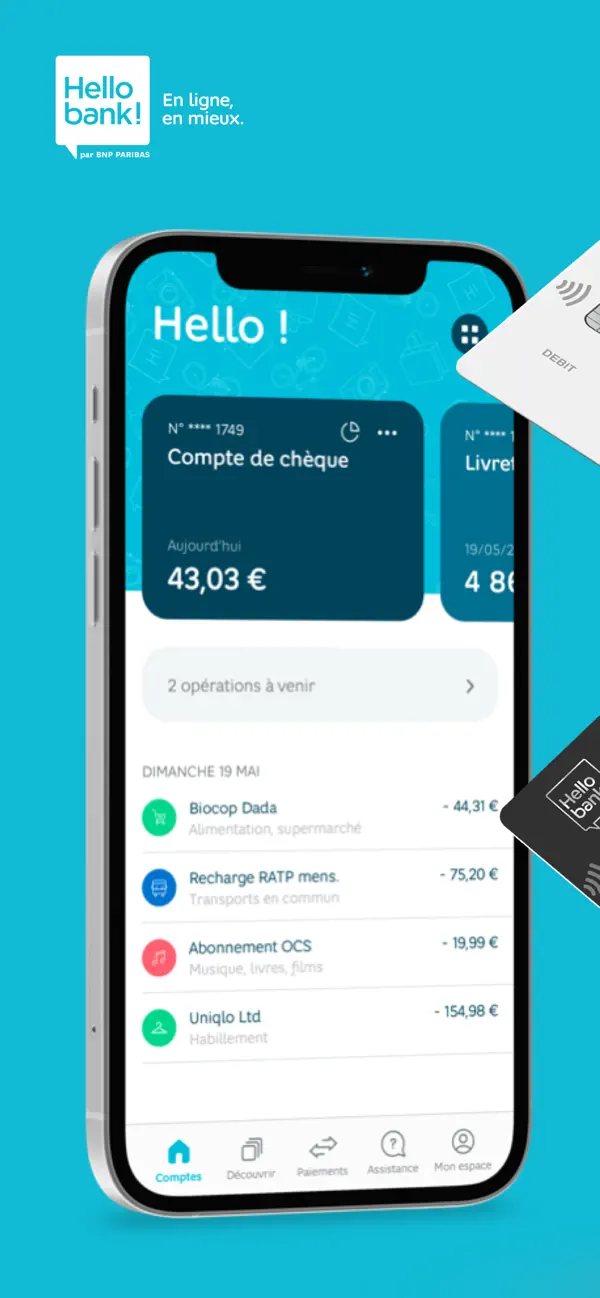 Interface commune Hello bank! — consultation des comptes — application Hello bank! Pro