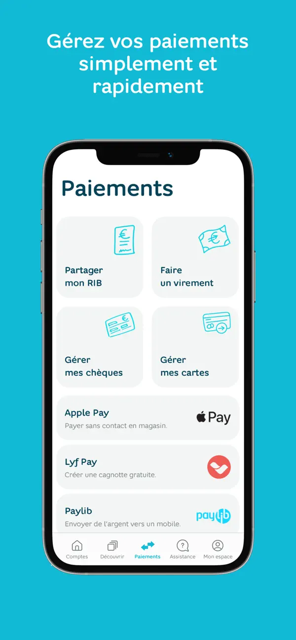 Interface commune Hello bank! — paiements — application Hello bank! Pro