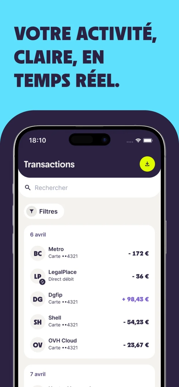 Liste des transactions officielle — application L by LCL Pro
