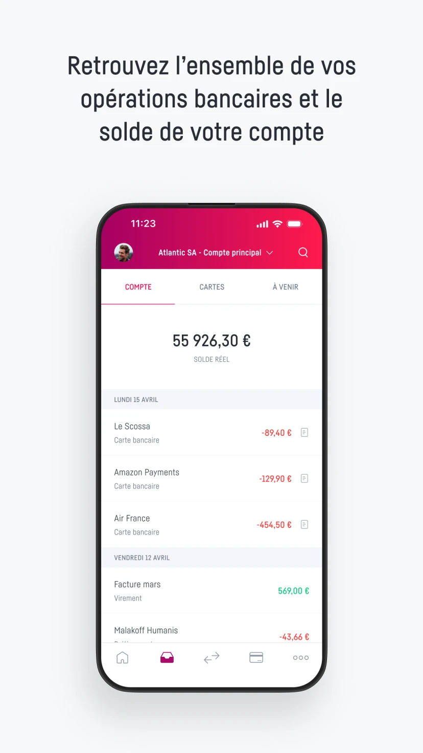 Solde et historique des opérations — application Manager.one