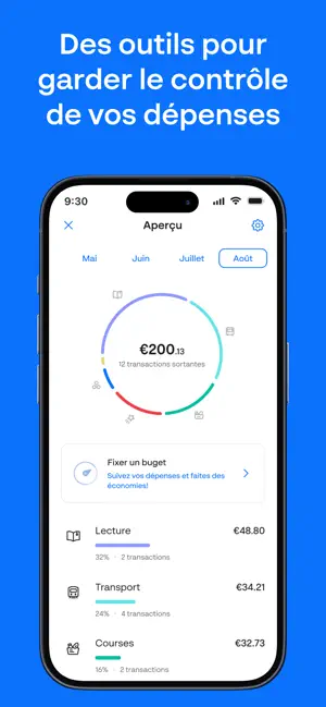 Vue du budget dans l’application Monese