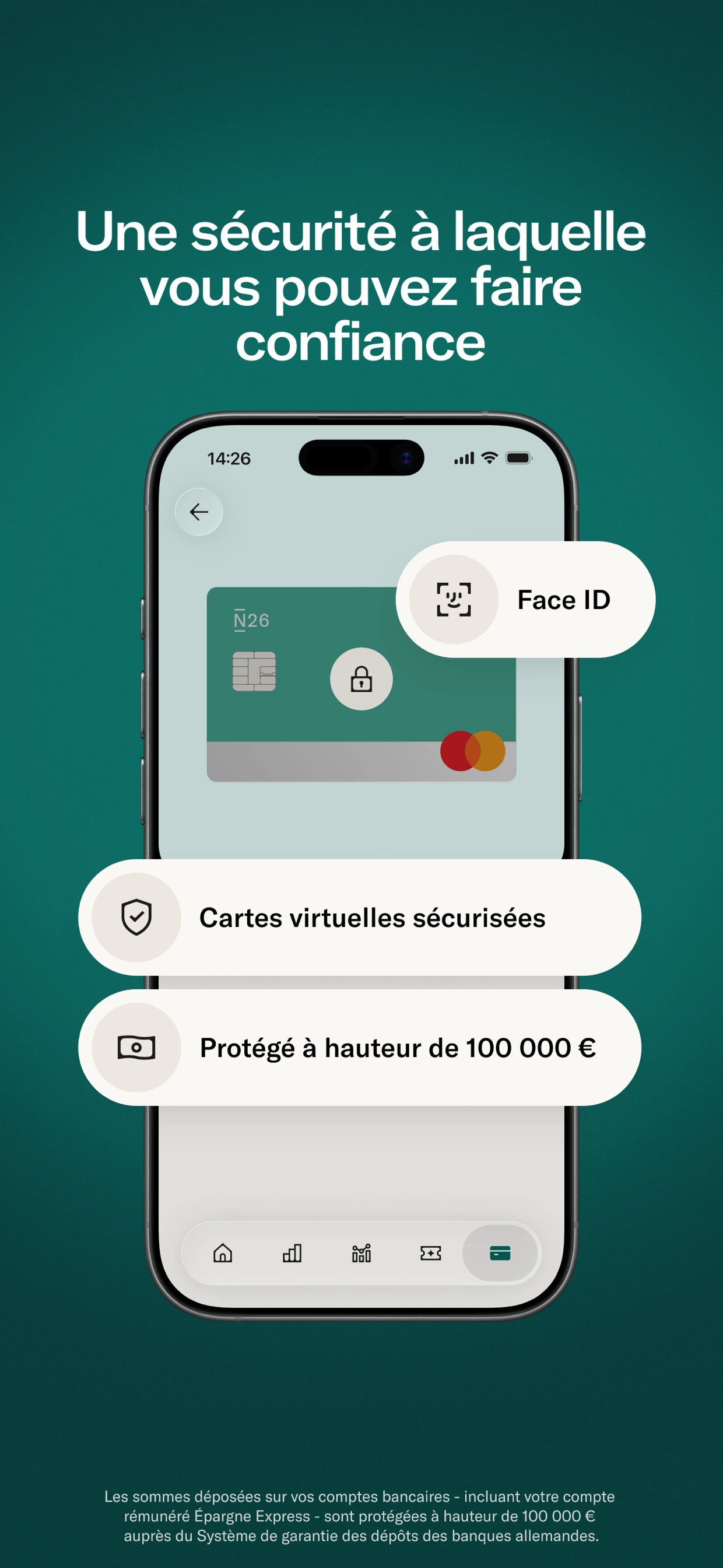 Sécurité de la carte N26 — application N26 Business