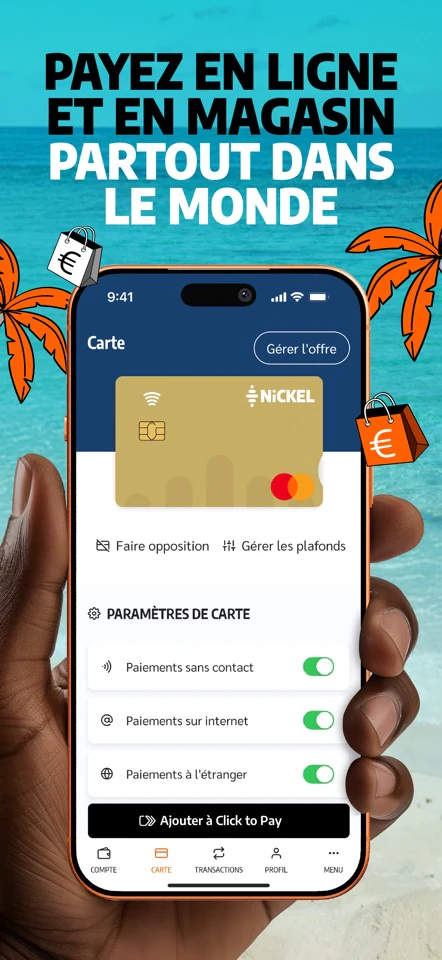Écran officiel de gestion de carte dans l’application Nickel