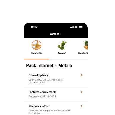 Visuel officiel de Orange et moi : interface de gestion des abonnements