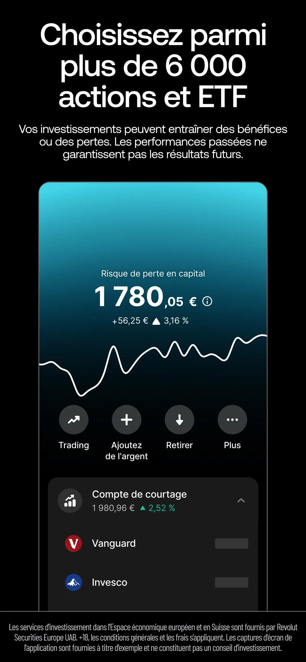 Écran officiel d’investissement en actions et ETF dans Revolut