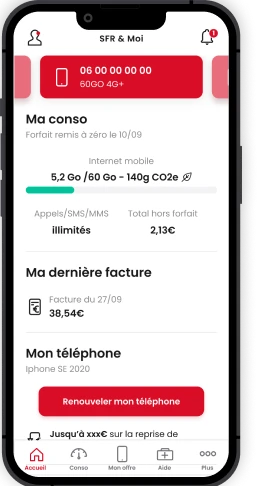 Capture officielle de SFR & Moi : consommation, facture et gestion du téléphone