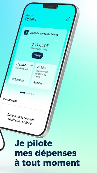 Visuel officiel de l’application Sofinco montrant le suivi d’un crédit et des opérations
