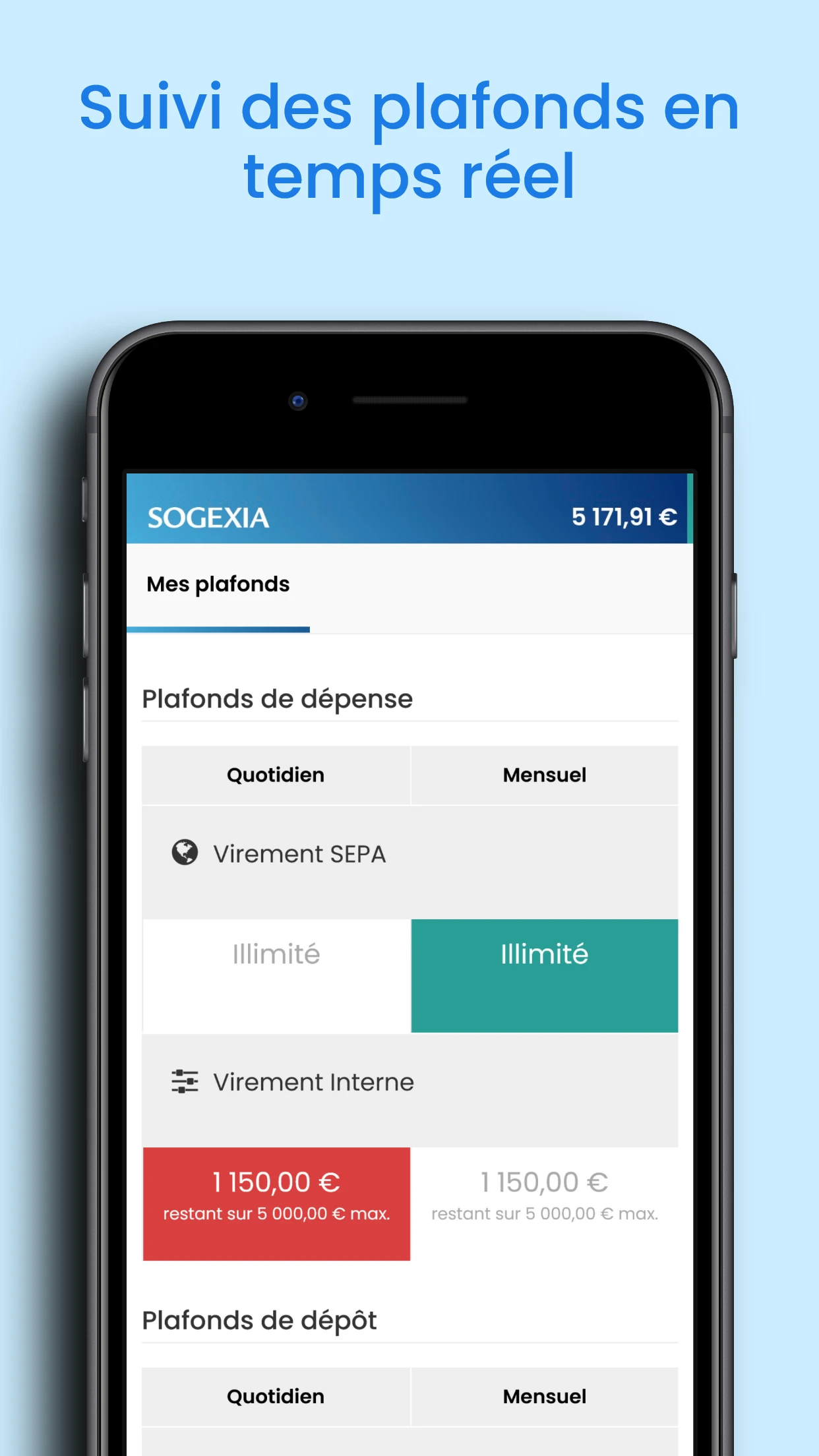 Suivi des plafonds · présentation officielle App Store — application Sogexia Business