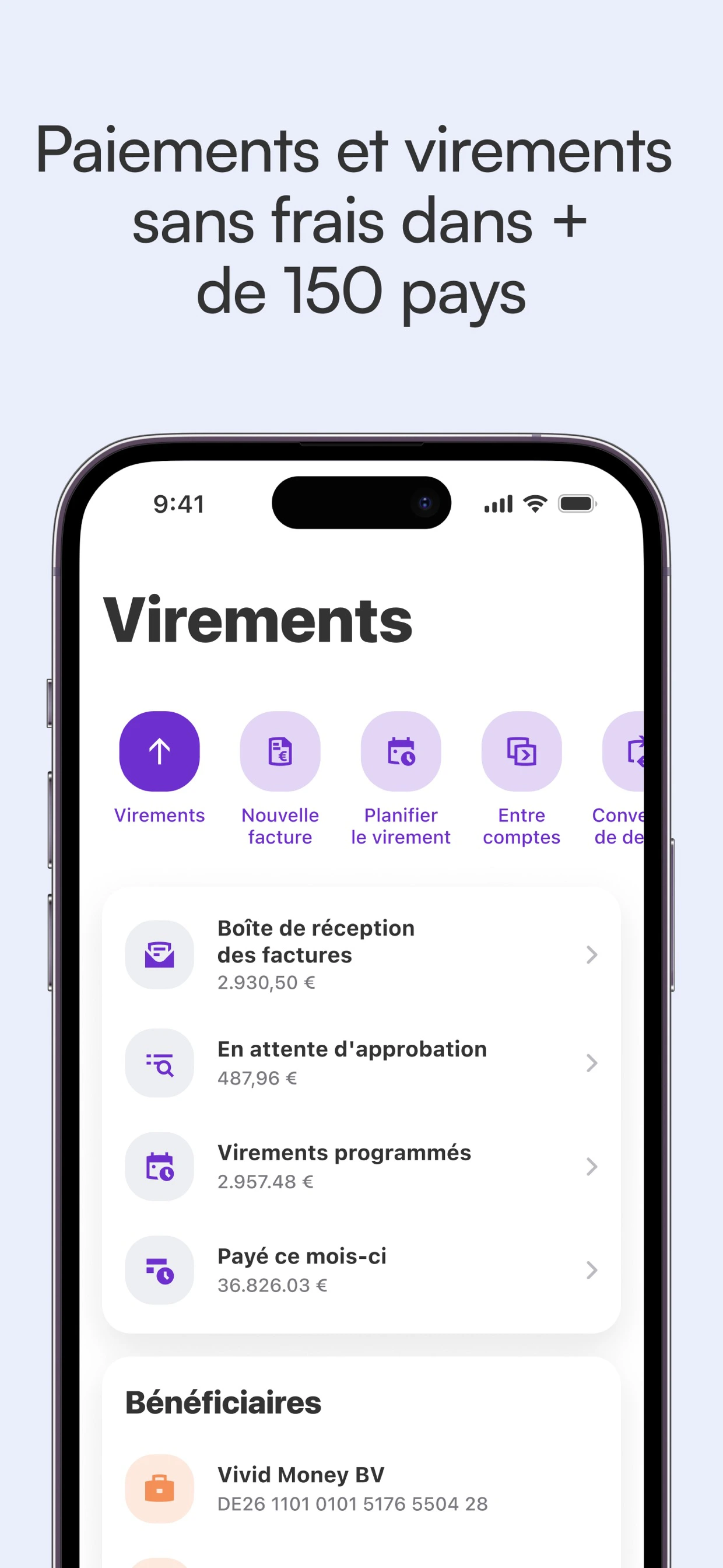 Virements depuis l’application — application Vivid PRO
