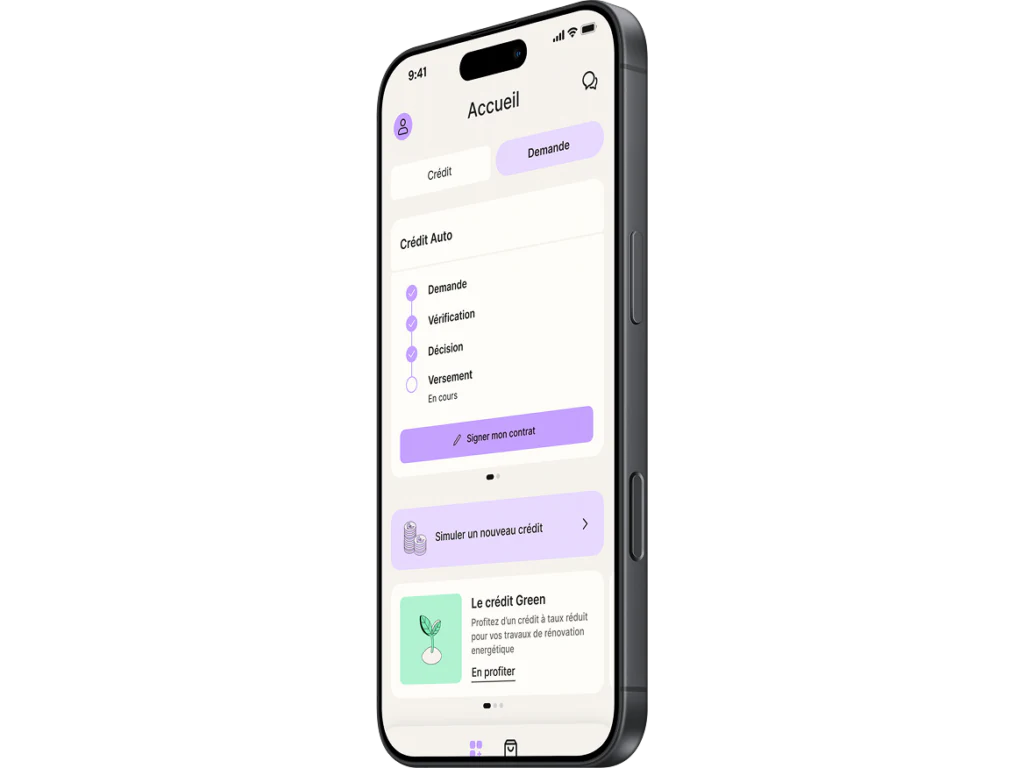 Visuel officiel de l’application Younited présentant les étapes demande, vérification, décision et versement