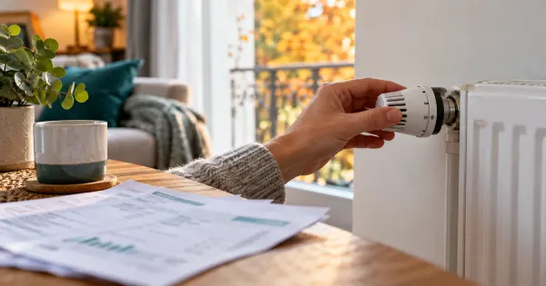 Main réglant un radiateur domestique près d’une fenêtre ; illustration de chauffage.