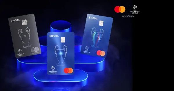 Visuel officiel des trois cartes Nickel UEFA Champions League : Metal, Chrome LED et My Nickel.
